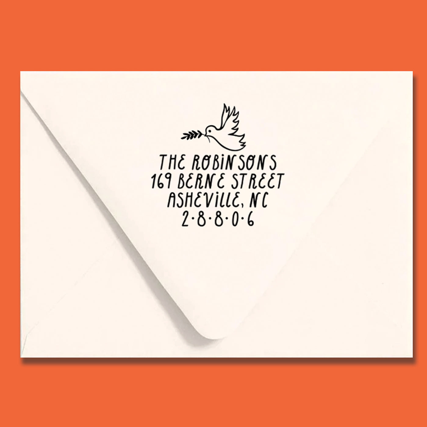 peace dove carrying olive branch return address stamp design on envelope